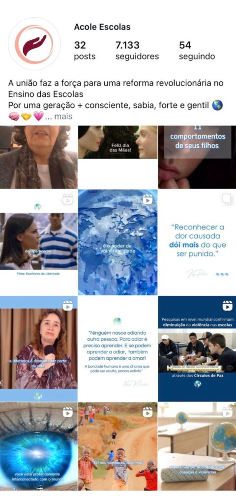 Print do feed do Instagram do Projeto Institucional Acole Escolas da Psicóloga Roseli