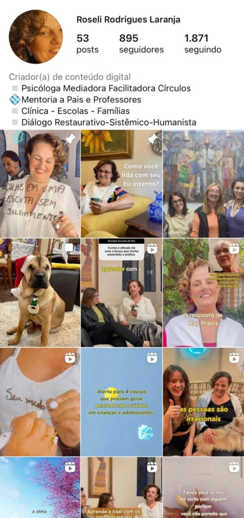 Print do feed do Instagram da Psicóloga Roseli